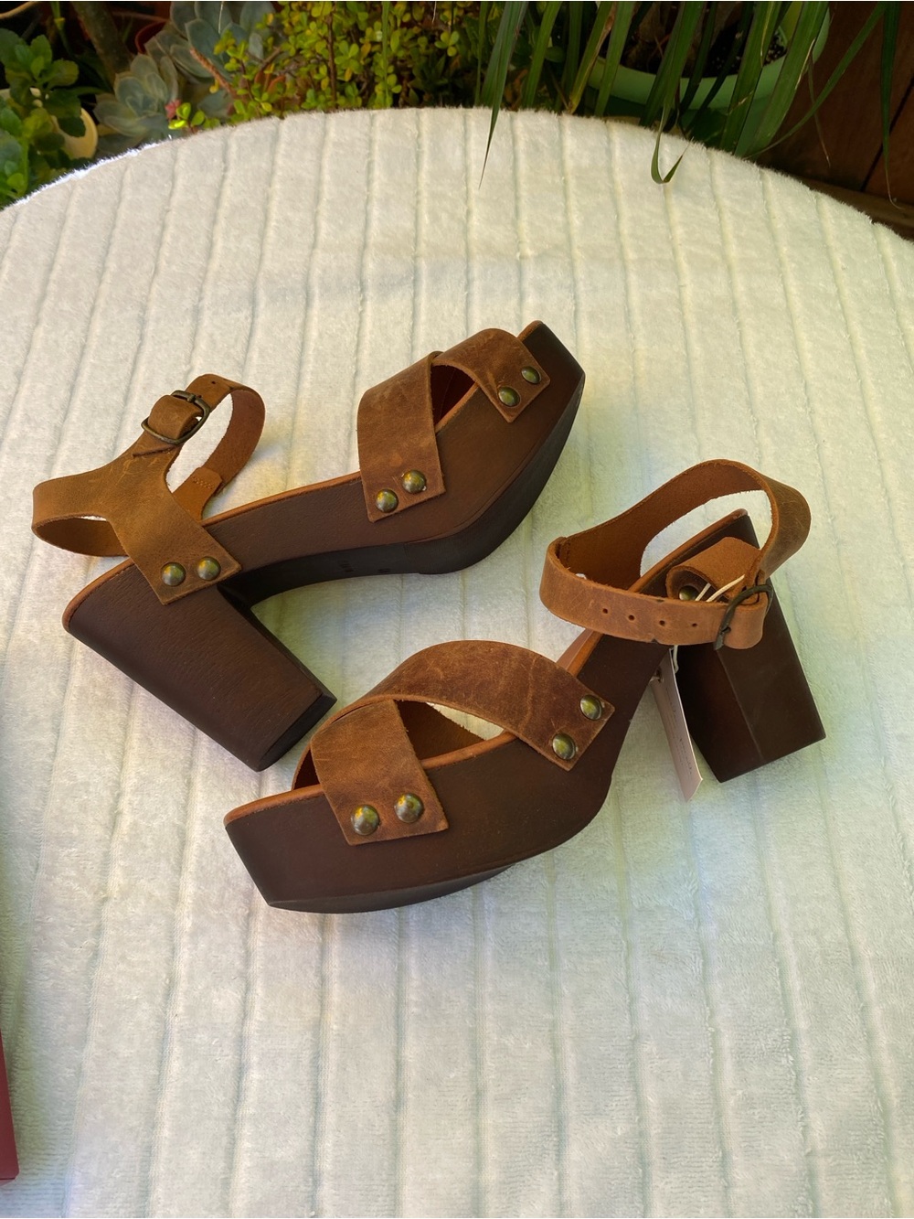 Mila Paoli Brown Suede Platform Block Heel Sandals